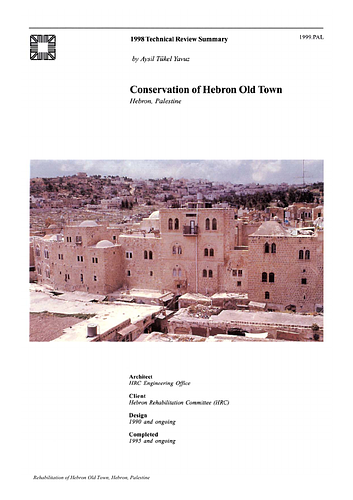 Conservation of Hebron Old Town - The On-site Review Report, formerly called the Technical Review, is a document prepared for the Aga Khan Award for Architecture by commissioned independent reviewers who report to the Master Jury about a specific shortlisted project. The reviewers are architectural professionals specialised in various disciplines, including housing, urban planning, landscape design, and restoration. Their task is to examine, on-site, the shortlisted projects to verify project data seek. The reviewers must consider a detailed set of criteria in their written reports, and must also respond to the specific concerns and questions prepared by the Master Jury for each project. This process is intensive and exhaustive making the Aga Khan Award process entirely unique.