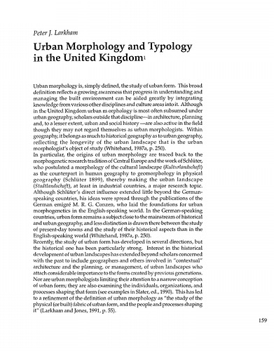 Urban Morphology and Typology in the United Kingdom