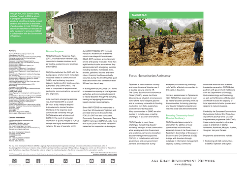 Brief describing the work of Focus Humanitarian Assistance in Tajikistan since its establishment in 1997.