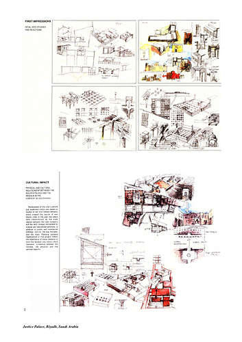 Justice Palace - Presentation panels are drawings, images, and text graphically prepared by the architect and submitted to the Aga Khan Award for Architecture during the later round of the Award cycle. The portfolios are kept in the Aga Khan Trust for Culture Library for consultation purposes.