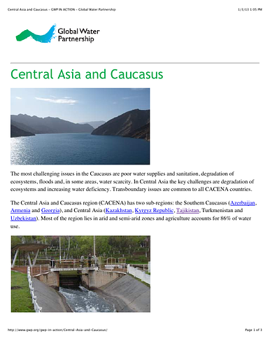 Profile of Global Water Partnership's work in Central Asia and the Caucuses.