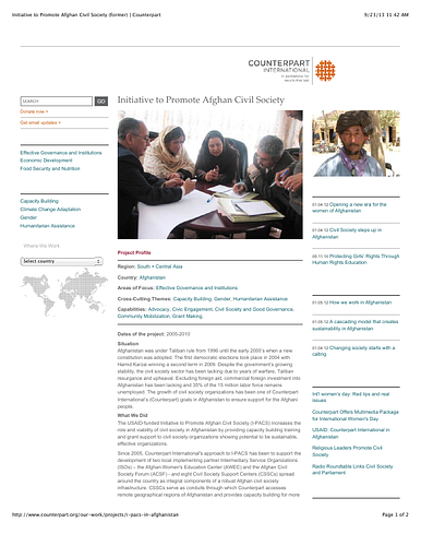 Project Profile for Counterpart's&nbsp;"Initiative to Promote Afghan Civil Society," which ran from 2005-2010.