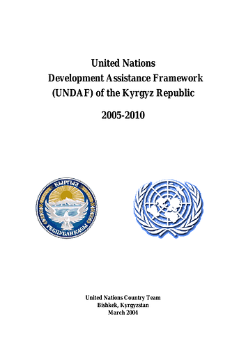 <div>From the Executive Summary:</div><div>The UNDAF is the result of an ongoing consultative process, both within the United Nations and with the Government and its partners. It is intended to operationalize global targets such as the Millennium Development Goals (MDGs) as well as being guided by national priorities outlined in the Comprehensive Development Framework (CDF) and National Poverty Reduction Strategy (NPRS). The UNDAF translates the key dimensions of these documents into a common operational framework for development activities upon which the individual United Nations Agencies, Funds and Programs will formulate their actions for the period 2005-2010.</div><div><br></div><div>UNDAF thus will guide the United Nations System’s efforts to assist the people and the Government of the Kyrgyz Republic as they address the continuing complexities of nation building following the country’s independence in 1991. It focuses on three inter-related areas of cooperation where the United Nations System can utilize its accumulated experience, technical expertise and financial resources in achievement of the MDGs: (i) Poverty alleviation and social services; (ii) Democratic governance; and (iii) HIV/AIDS.</div>