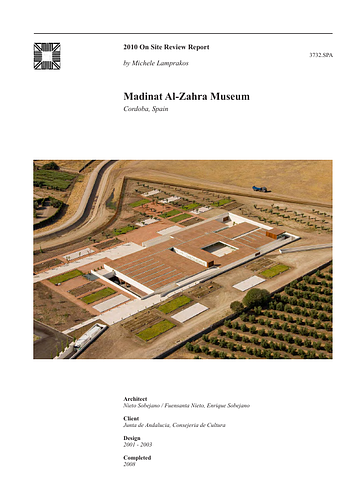 Madinat Al Zahra Museum - The On-site Review Report, formerly called the Technical Review, is a document prepared for the Aga Khan Award for Architecture by commissioned independent reviewers who report to the Master Jury about a specific shortlisted project. The reviewers are architectural professionals specialised in various disciplines, including housing, urban planning, landscape design, and restoration. Their task is to examine, on-site, the shortlisted projects to verify project data seek. The reviewers must consider a detailed set of criteria in their written reports, and must also respond to the specific concerns and questions prepared by the Master Jury for each project. This process is intensive and exhaustive making the Aga Khan Award process entirely unique.