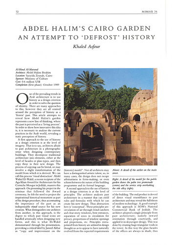 Abdel Halim's Cairo Garden: An Attempt to Defrost History