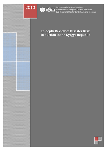 This report summarizes the outcomes of the assessment and desk-review analysis undertaken of achievements in disaster risk reduction (DRR) and the implementation of Hyogo Framework for Action in Kyrgyzstan, which aims to be included in the preparation of the second Global Assessment Report on Disaster Risk Reduction for the period 2010-2011.&nbsp;<br><br>It first introduces the (i) country context and background information, then analyses its (ii) hazard profile and vulnerability to disasters such as earthquakes, flooding, mudslides, avalanches, snowstorms, drought, heat waves, windstorms, and mountain lake spills - including climate change-related impacts and man-made disaster risks, as well as the (iii) institutional and legislative frameworks implemented. It presents the (iv) country's consistent work in disaster prevention, the governmental programmes, policy, activities in urban and hospital safety, disaster insurance penetration, giving some examples of successful experience of DRR actors in Kyrgyzstan. Lastly, it highlights its (v) implication in regional and international cooperation. The (vi) conclusion gives some recommendations for the government to consider a number of issues related to DRR, including the mode of composition and functioning of the National Platform for Disaster Risk Reduction.<div><br></div><div>Source: <a href="http://www.preventionweb.net/english/professional/publications/v.php?id=14436">PreventionWeb</a></div>